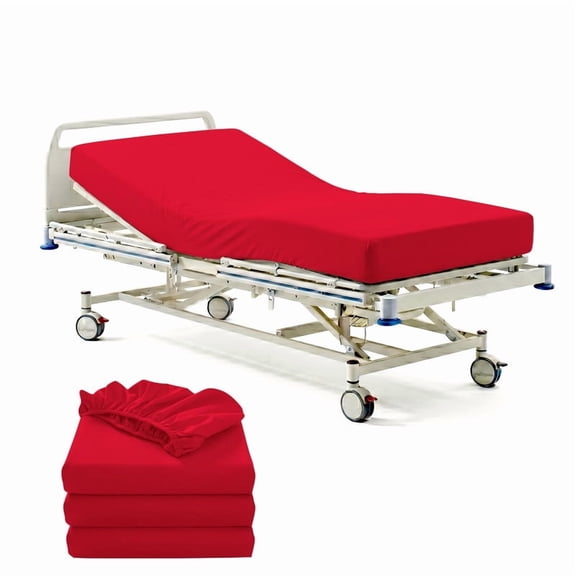 3 Pack Hospital Bed Fitted Sheets 36" x 80" x 12" Deep – 100% Egyptian Cotton 400 Thread Count, Soft Breathable & Durable Patient Sheets with Elastic All Around, Easy-Care Red Solid