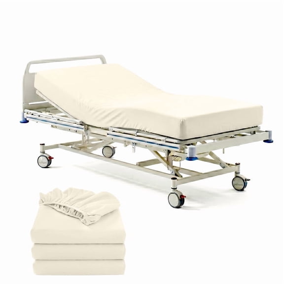 3 Pack Hospital Bed Fitted Sheets 36" x 80" x 9" Deep – 100% Egyptian Cotton 400 Thread Count, Soft Breathable & Durable Patient Sheets with Elastic All Around, Easy-Care Ivory Solid