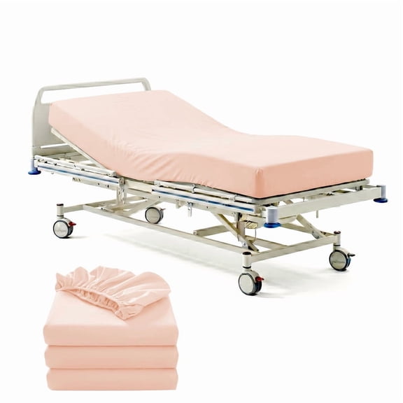 3 Pack Hospital Bed Fitted Sheets 36" x 84" x 6" Deep – 100% Egyptian Cotton 400 Thread Count, Soft Breathable & Durable Patient Sheets with Elastic All Around, Easy-Care Peach Solid