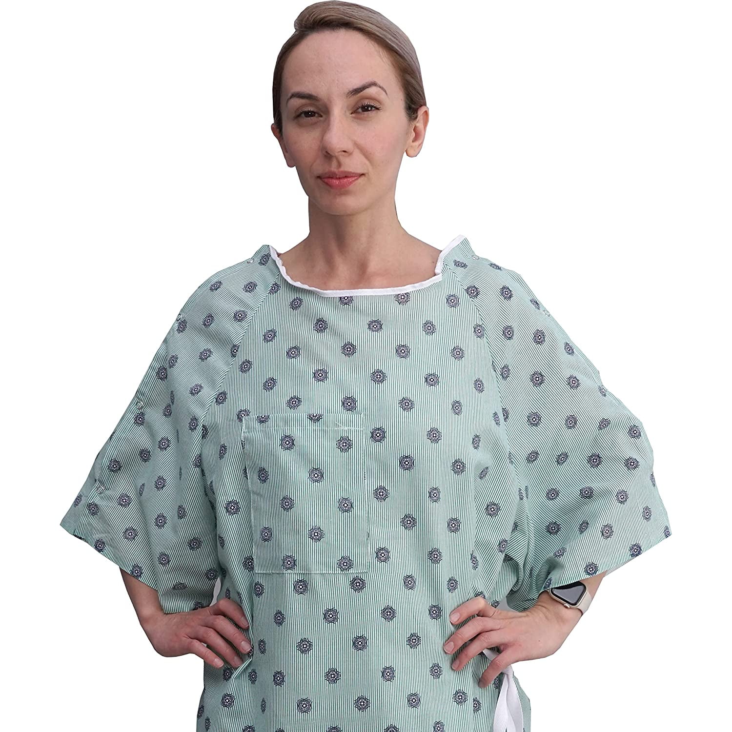 DMI Hospital Patient Gown for Women or Men, Back and Shoulder Snap, 36