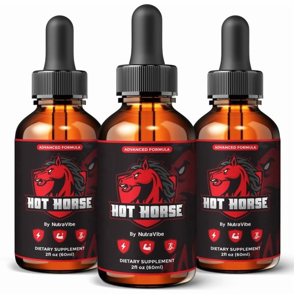 (3 Pack) Hot Horse Health Support with Natural Ingredients to Support Steady Energy, Stamina & Drive | Daily Formula in Easy-to-Take Drops, 30 Day Supply (90 Servings)