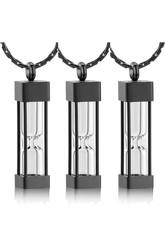 3 Pack Hourglass Urn Necklaces for Ashes Heart Cremation Stainless Steel Glass Bottle Pendant Keepsake Timeless Memorial Jewelry Gift for Women Men