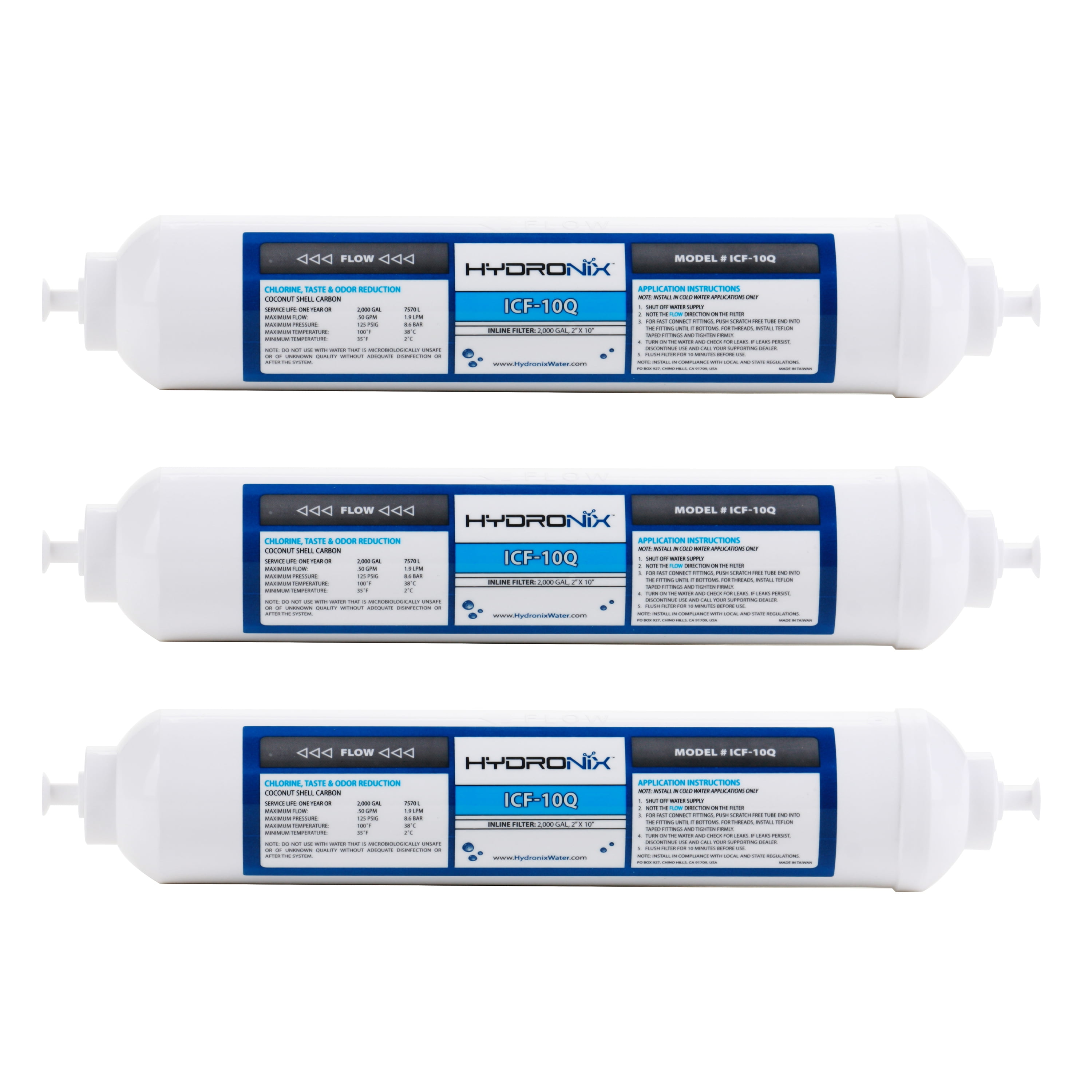 Hydronix 3-Pack Inline Coconut Carbon Water Filters with Quick Connect