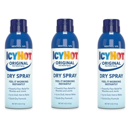 3 Pack - ICY HOT Medicated Pain Relief Spray Maximum Strength 4Oz Each