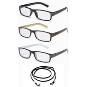 3 Pack IG Stripe Design Light Weight High Fashion Reading Glasses with Lanyard +1.00