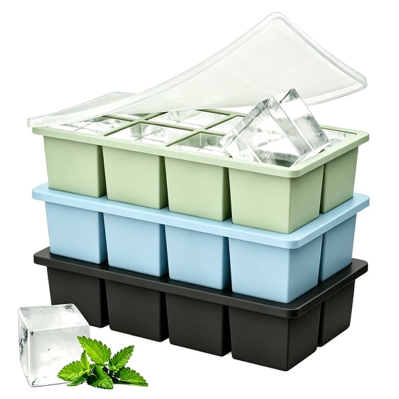 3 Pack Ice Cube Tray, Large Silicone Ice Tray Molds with Lid, 2 Inch Ice Cube Mold, Square Ice Cube Maker for Freezer Juices Whiskey