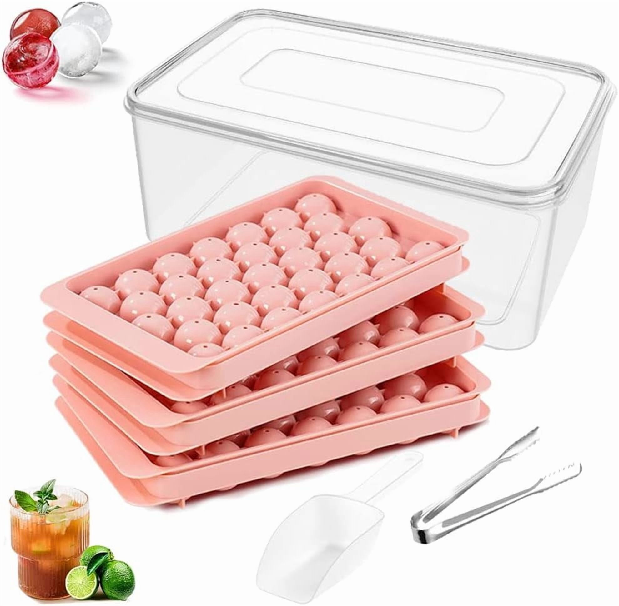 3 Pack Ice Cube Tray Set with Lid Round Mini Ice Ball Maker Mold with Container for Freezer,Circle Ice Trays Making with Sphere Chilling Drinks for Freezer Easy Release Tray for Cocktail Whiskey Tea