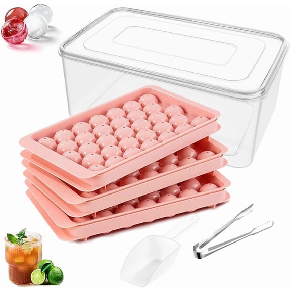 3 Pack Ice Cube Tray Set with Lid Round Mini Ice Ball Maker Mold with Container for Freezer,Circle Ice Trays Making with Sphere Chilling Drinks for Freezer Easy Release Tray for Cocktail Whiskey Tea