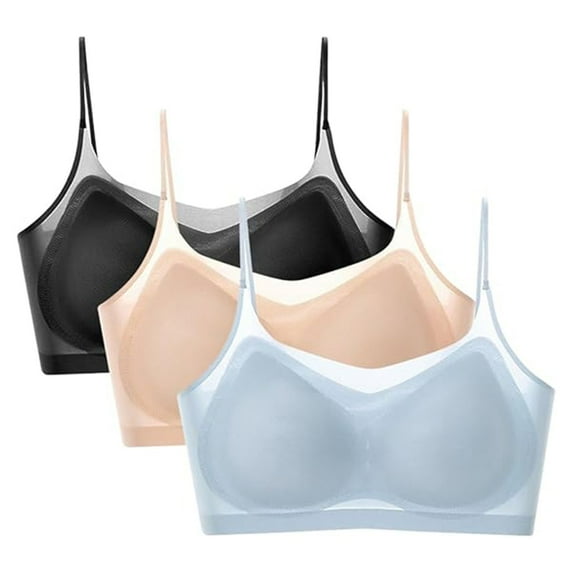 3 Pack Ice Silk Seamless Bras Wireless Bralette for Small Chest, Anti Sagging Sports & Daily Wear Removable Pads Blue L