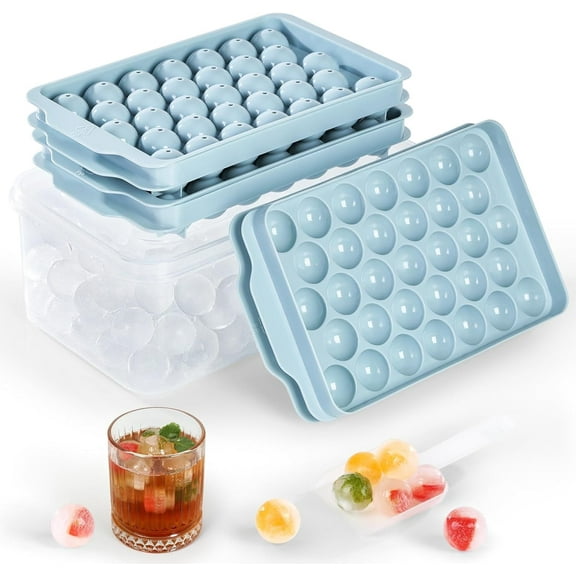 3 Pack Ice Trays for Freezer, 99PCS Ice Cube Tray with Lid and Bin, Round Ice Cube Trays for Freezer, Circle Ice Cube Tray for Chilling Drinks, BPA Free