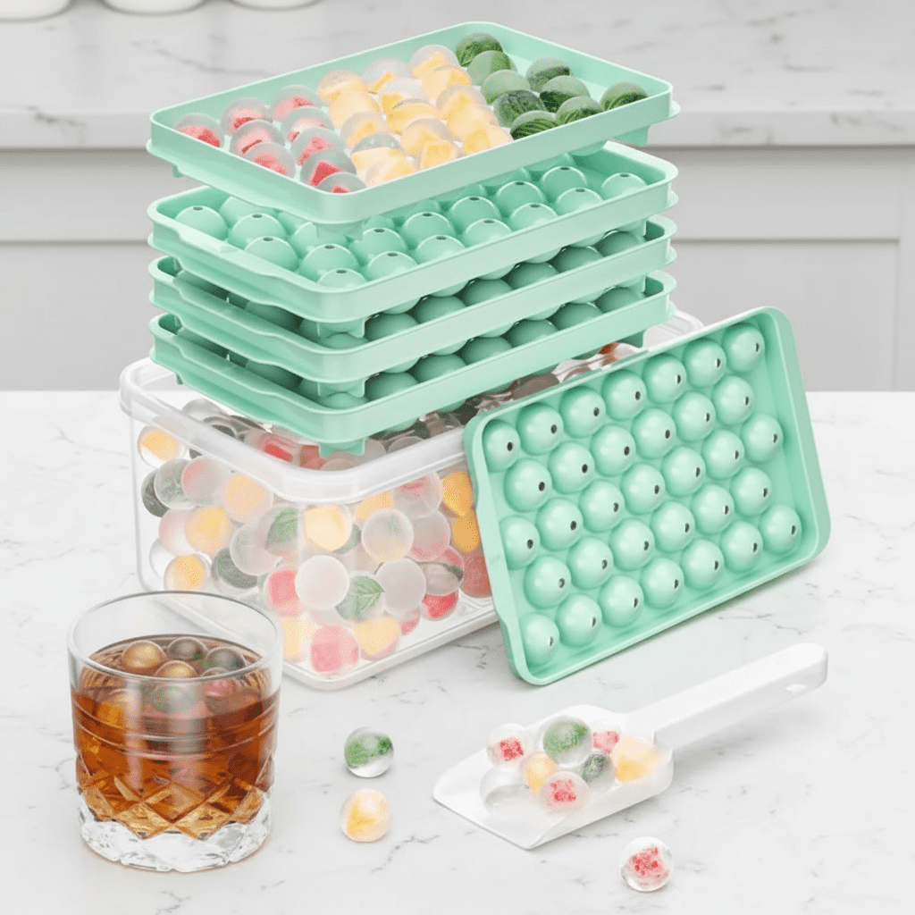 3 Pack Ice Trays for Freezer with Lid and Bin, 99 PCS Round Ice Cube Mold, Circle Ice Maker for Chilling Drinks, Small Ice Cube Tray (0.8 inch, Green)