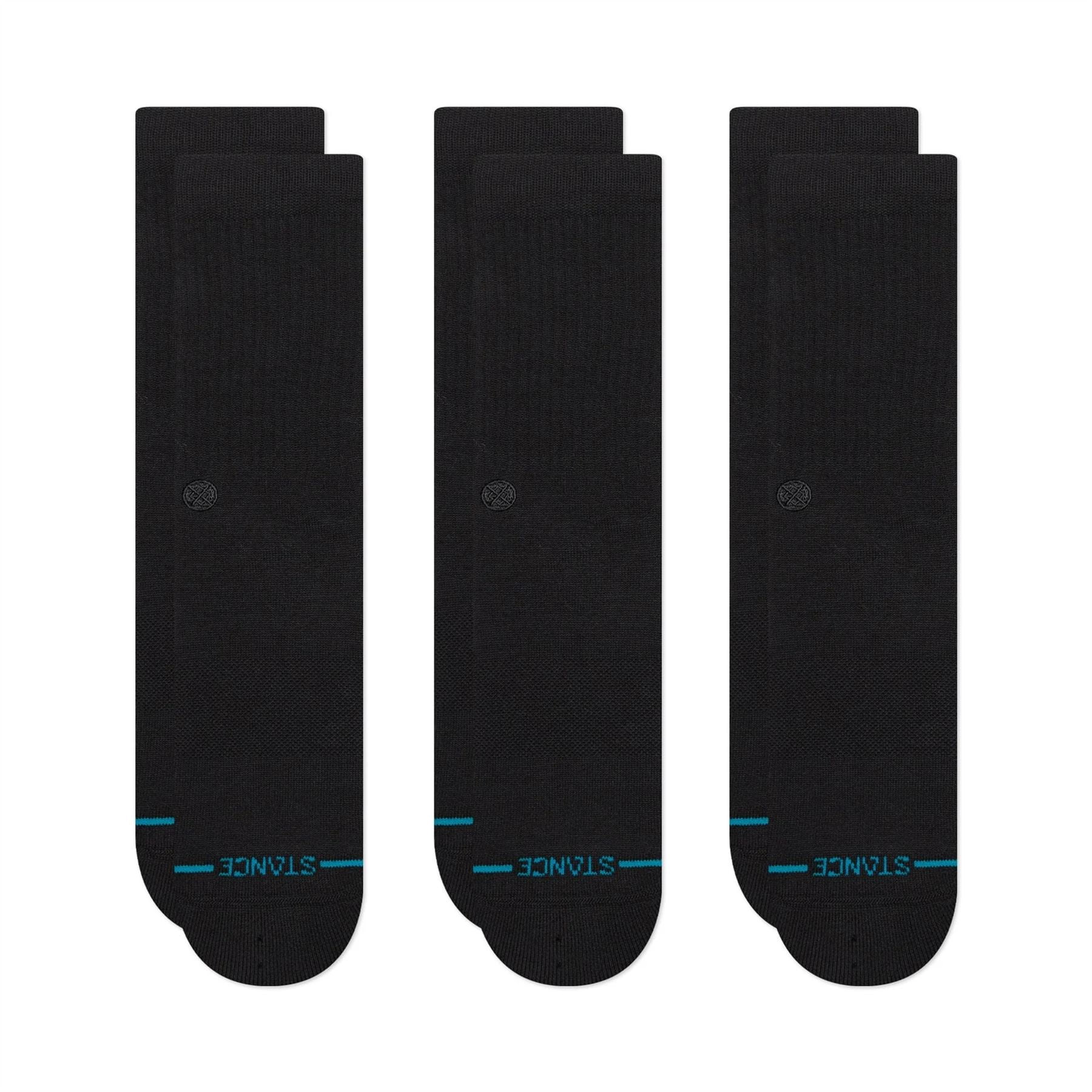 3 Pack Icon  Mens Crew Black Black Socks Stance