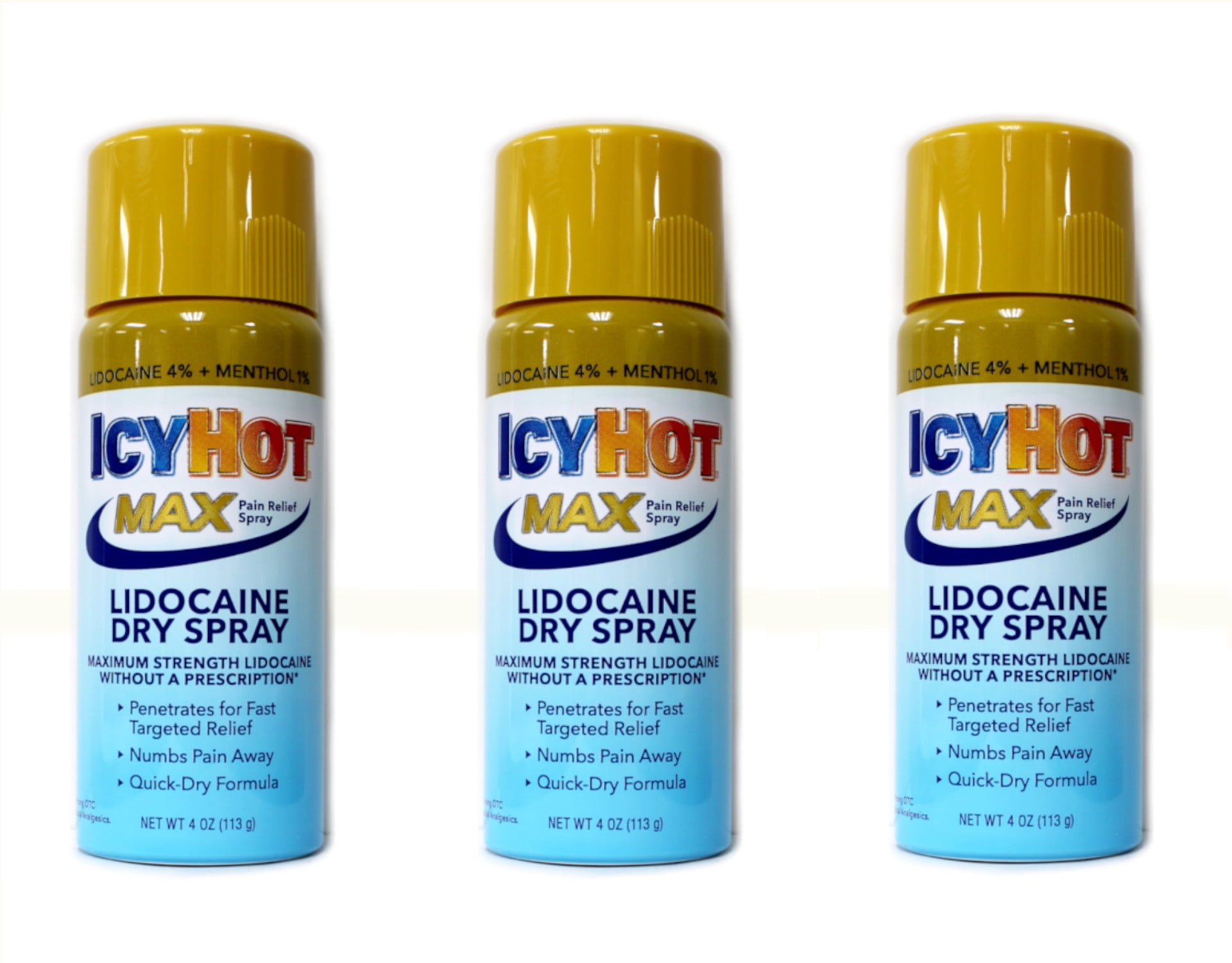3 Pack Icy Hot Dry Spray with 4 Lidocaine, 4 Ounce