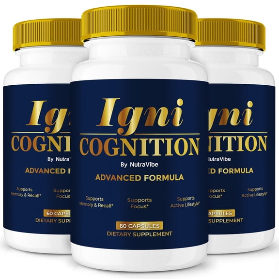 (3 Pack) Igni Cognition Pills – Daily Formula with a Natural Blend to Help Maintain Focus, Memory & Concentration | Clean, Gentle, Easy-to-Swallow Capsules for Everyday Sharpness (180 Capsules)