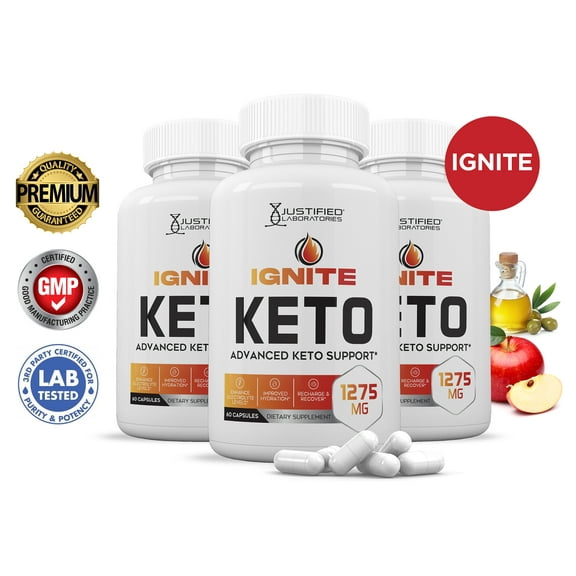 (3 Pack) Ignite Keto ACV Pills 1275mg Alternative to Gummies Dietary Supplement 180 Capsules