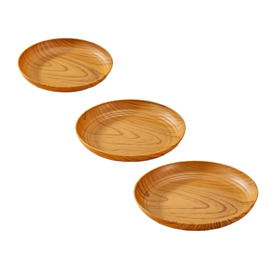 3 Pack Imitation Wood Grain Plastic Tea Saucer Tray, Thickened Japanese Style Tea Mat, Home Tray for Cup and Plate, Durable Lightweight Serving Plate for Snacks and Desserts, Brown