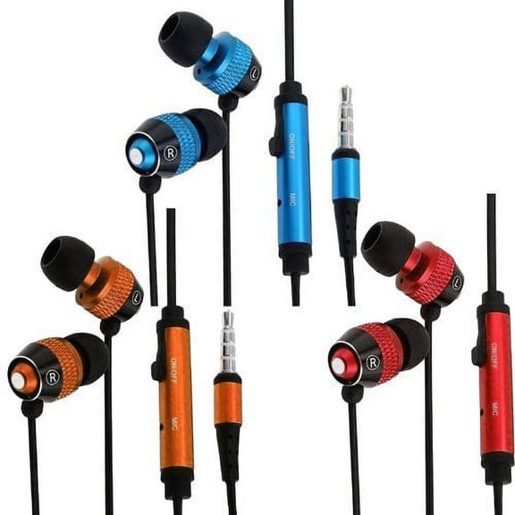 3-Pack In-Ear 3.5mm Earphone Earbud with Mic - Blue, Red, Copper