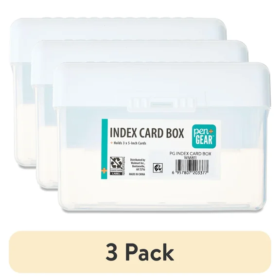 (3 Pack) Index Card Box, 3" X 5", White, Desktop Organizers