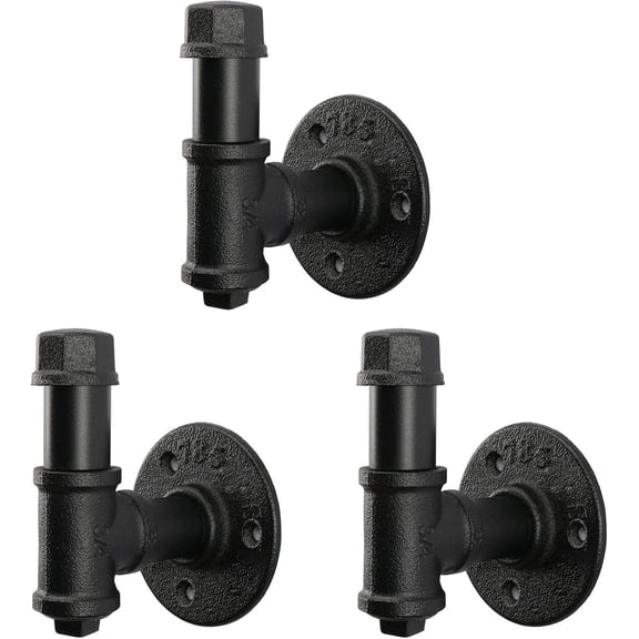 3 Pack Industrial Iron Pipe Robe and Towel Hooks Wall Mounted Home Decor, Bathroom Hardware Rustic Vintage Style Heavy Duty Farmhouse DIY Coat Hook for Wall Hanging
