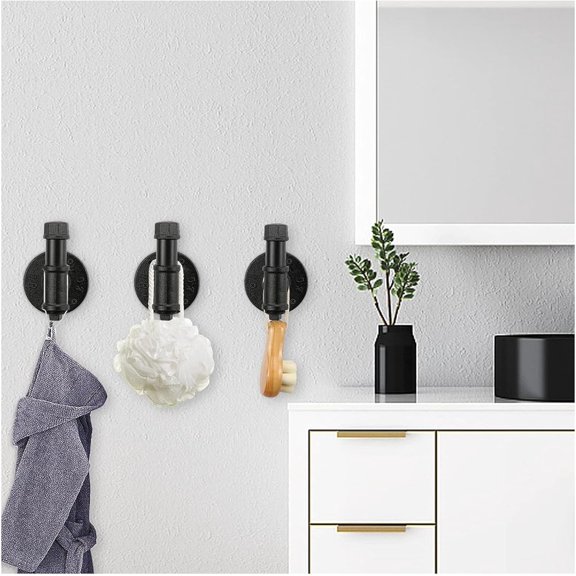 3 Pack Industrial Iron Pipe Robe and Towel Hooks Wall Mounted Home Decor, Bathroom Hardware Rustic Vintage Style Heavy Duty Farmhouse DIY Coat Hook for Wall Hanging