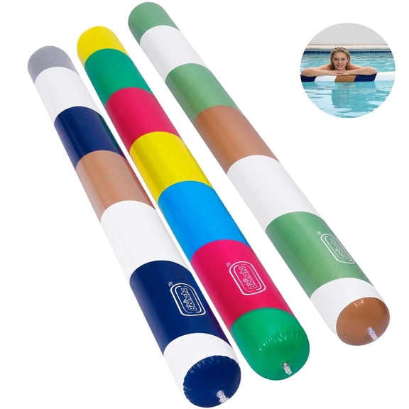 3 Pack Inflatable Curved Swimming Pool Noodle, 61 Inch Heavy Duty PVC Pool Floats, Portable Giant Swim Noodle for Swimming, Lake, Beach, Travel