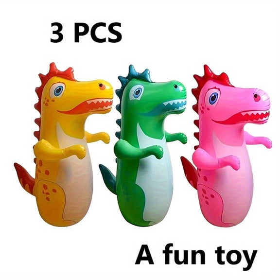 3-Pack Inflatable Dinosaur Wobble Toys - Colorful Rolling Punching Bags for Kids, Durable Sports Playtime Gifts for Boys & Girls, Ideal for Parties, Family Fitness, and Outdoor Fun