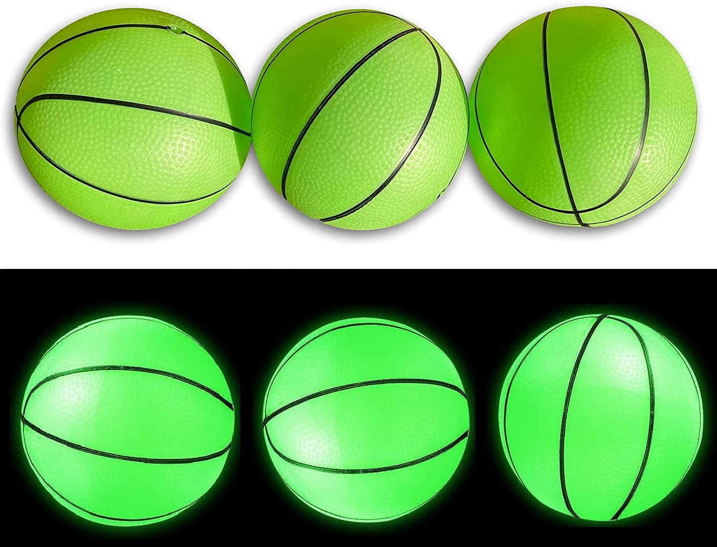 3 Pack! Inflatable Glow in The Dark Mini Basketballs Includes Pump and