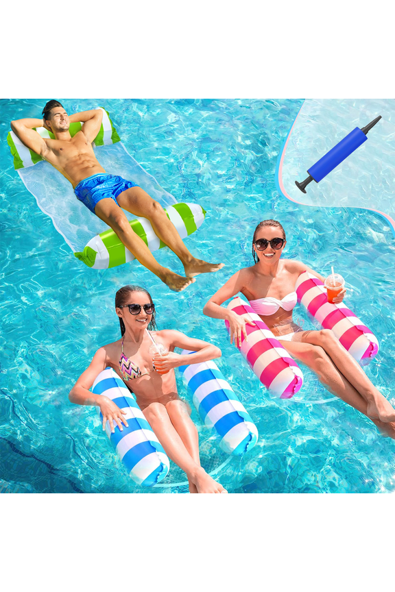 3 Pack Inflatable Pool Floats Adult Size Water Hammock, 4-in-1 Multi-Purpose Floats for Swimming Pool, Pool Floaties for Adults, Pool Rafts Lounge Chairs Floating, Hammock Floats Vacation