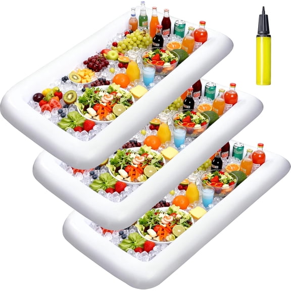 3-Pack Inflatable Serving Bars Cooler - Inflatable Cooler Ice Buffet Salad with Drain Plug, Food Drink Holder for Indoor Outdoor Summer Picnic Beach Pool Luau Party