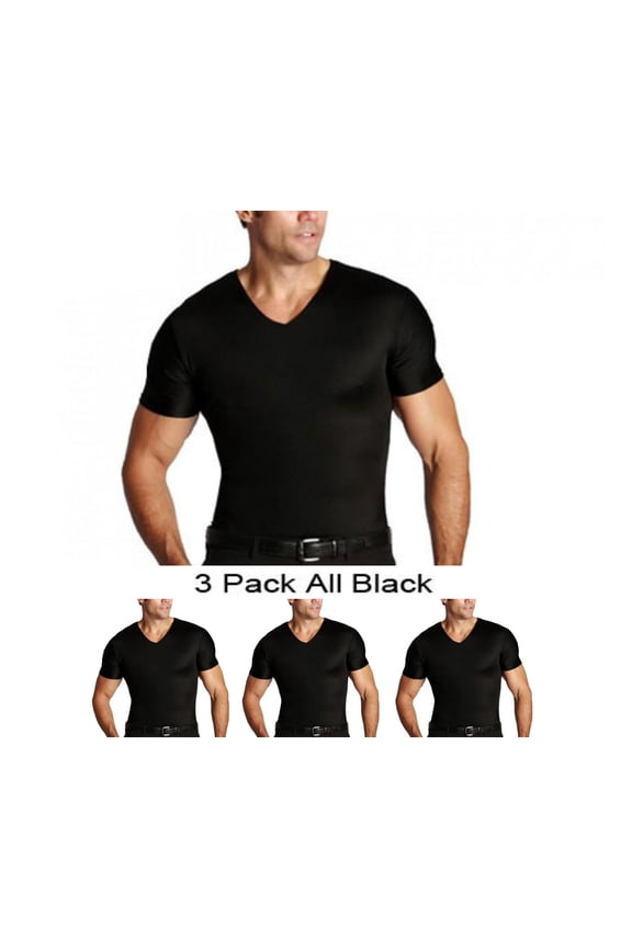 3-Pack Insta Slim Mens V-Neck Compression, Athletic Shapewear T-Shirt VS0003