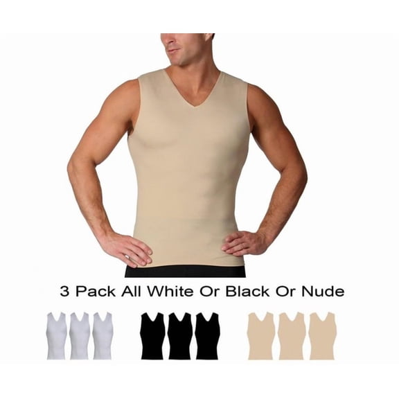 Insta Slim Mens 3-Pack Compression V-Neck Tank, Athletic Slimming Top VS00N3