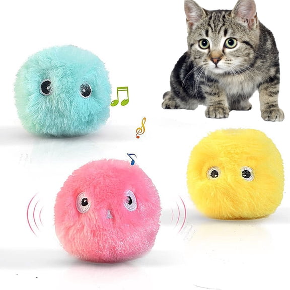 3 Pack Interactive Ball Smart Cat Toy Plush Electric Training Toy Kitten Touch Sounding Pet Product Squeak Toy Chipring Ball