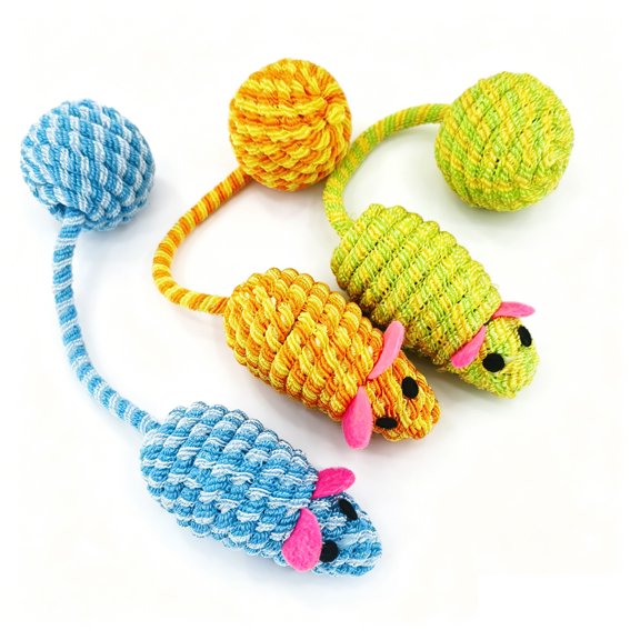 3-Pack Interactive Cat Teaser Toy  Kitten Teeth Molar Set with Mouse, Rope & Ball, Fun Play for Indoor Cats