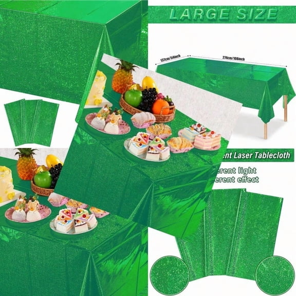 3 Pack Iridescent Green Plastic Tablecloths Shiny Disposable Laser Rectangle Table Covers Holographic Foil Tablecloth for St. Patrick's Day Birthday Christmas Witch Theme Party 54x108Inch