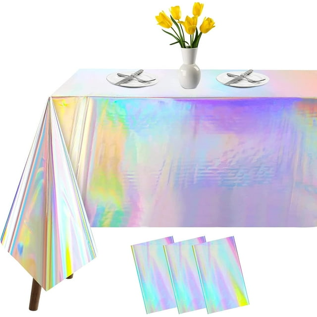 3 Pack Iridescent Tablecloths, Boriyuan Plastic Disposable Waterproof ...