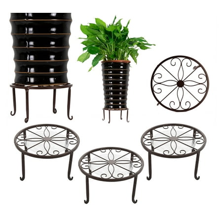 3 Pack Iron Potted Plant Stands for Indoor and Outdoor Flowerpot Holder 9 inches Heavy Duty 50lb Round Rack, Bronze Color