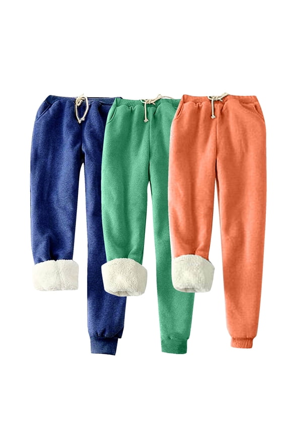 3 Pack Iugvhana Plus Size Women's Winter Warm Sherpa Lined High Waist Fleece Sweatpant Active Joggers Trendy Plush Thicken Lounge Pants with Pockets L