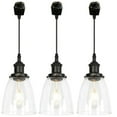 thumbnail image 1 of 3-Pack J-Type Track Lighting Pendants Restaurant Chandelier Bell Shape Clear Glass Lampshade with E26 Socket Juno Compatible Track Light Industrial Factory Customizable, 1 of 9