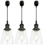 3-Pack J-Type Track Lighting Pendants Restaurant Chandelier Bell Shape Clear Glass Lampshade with E26 Socket Juno Compatible Track Light Industrial Factory Customizable