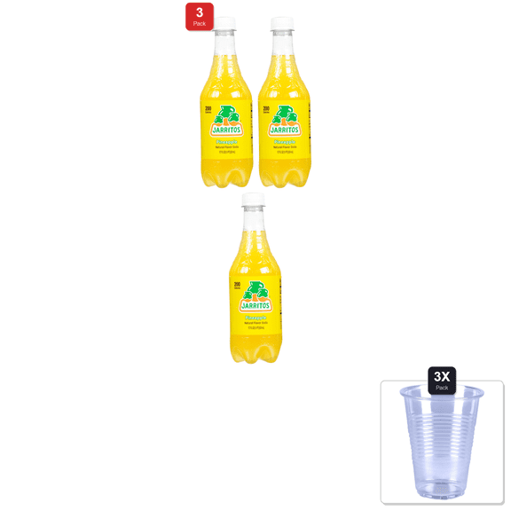 3 Pack | Jarritos, Pineapple Pet Bottle, 17.7 Fl Oz & 3x 9oz Disposable Plastic Cups