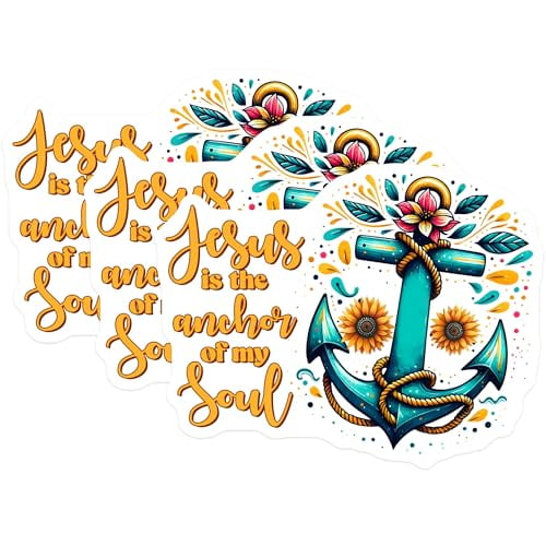 (3 Pack) Jesus is Anchor Decals - Christian Decor - Soulful Saying - 3 Inches On Longest Side - Easy Peel & Apply - Made in USA - 3MCS1899