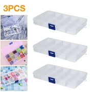LEPOWER COLOGO 3 Pack Jewelry Organizer Box for Earrings Storage, Clear Plastic Bead Storage Container, with 15 Small Compartment Tray