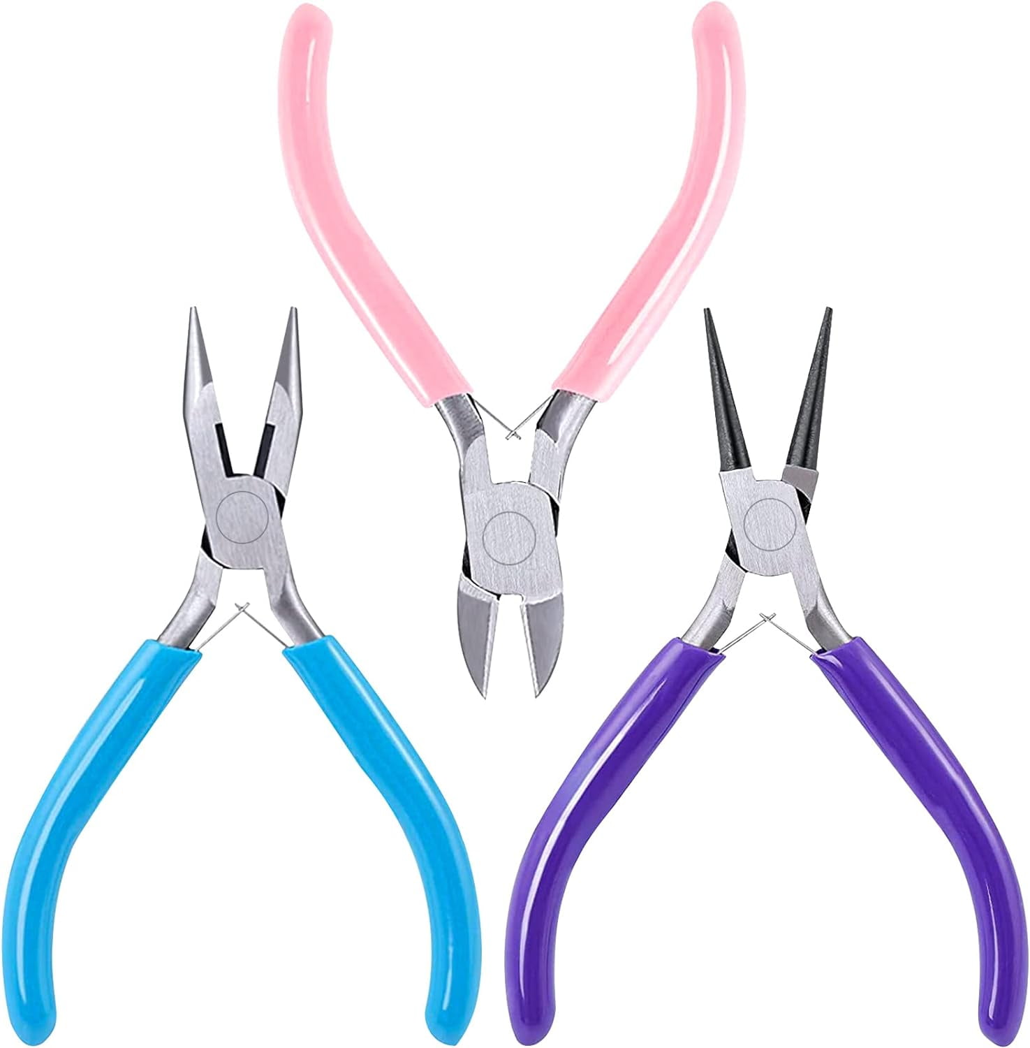 3 Pack Jewelry Set Tools Includes Needle Nose, Round Nose and Wire Cutters Chain Nose for Jewelry Making Repair, Wire Wrapping, Beading and Crafts