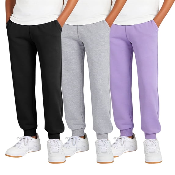 3 Pack Joggers Sweatpants for Girls Multi Color Straight Wide Leg Sweat Pants Teen Kids Elastic Waist School Track Trousers