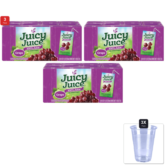 3 Pack | Juicy Juice Grape, 4.23 Ounce Boxes, 8 Count (Pack Of 5) & 3x Disposable Cup