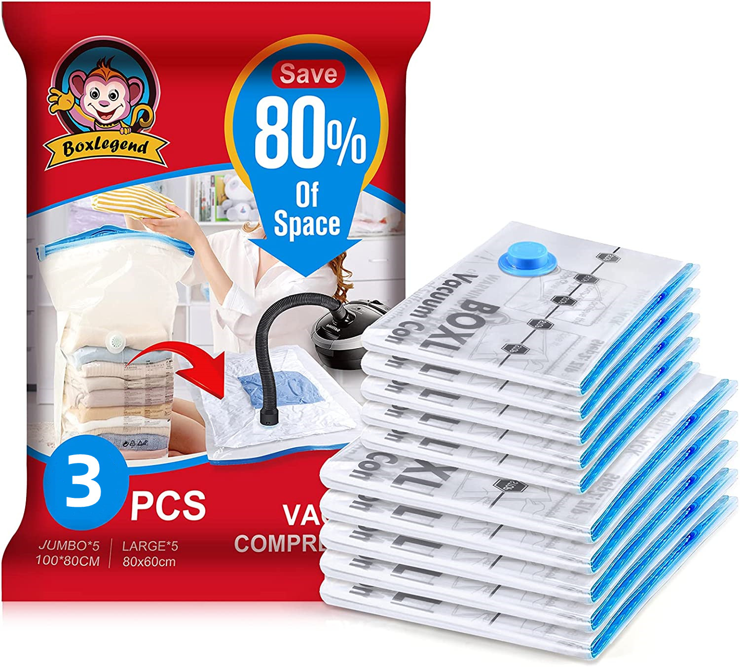 3 Pack Jumbo Size Space Saver Storage Vacuum Seal Plastic Cleaners Bag