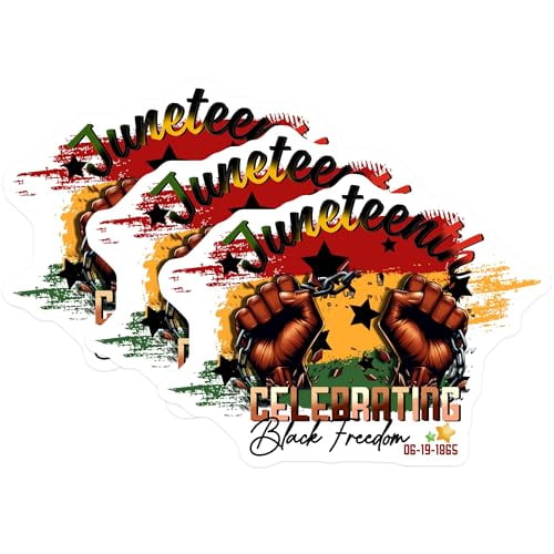 (3 Pack) Juneteenth Decals - Black Freedom Celebration - Laptop Stickers - 3 Inches On Longest Side - Easy Peel & Apply - Made in USA - 3MCS6613