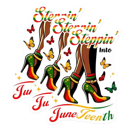 (3 Pack) Juneteenth Decals - Steppin Into Freedom - Black Pride Stickers - 3 Inches On Longest Side - Easy Peel & Apply - Made in USA - 3MCS6119