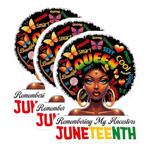 (3 Pack) Juneteenth Queen Decals - African American Pride - Black History Stickers - 3 Inches On Longest Side - Easy Peel & Apply - Made in USA - 3MCS6126