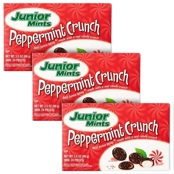 3 Pack Junior Mints Christmas Edition Peppermint Crunch Candy Theatre Box 3.5 oz